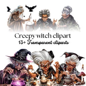 Creepy Witch Clipart Bundle: Gothic Halloween PNG Graphics (Digital Download)