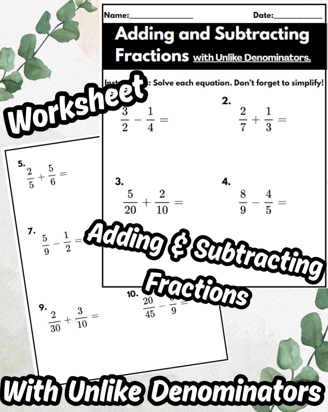 Adding and Subtracting Fractions Worksheet - Etsy