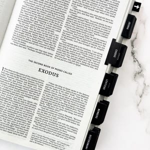 Carbon Black Matte Bible Tabs, Minimalist Scripture Indexing for Men & Women, Laminated Bible Study Tool, Faith Planner Accessories