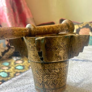 Vintage Handmade Moroccan Brass Mortar and Pestle - Traditional Decor - Antique Spice Grinder, Antique Moroccan Copper Mehraz