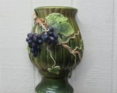 Vintage Ceramic Wall Pocket Grape Motif Art Nouveau Ceramic Wall Sconce