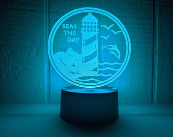 Seas the Day, Acrylic LED Night Light, Desk Lamp - Laser Engraved