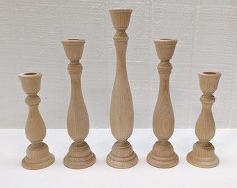 Wood Candle Holders / Candlesticks - Wedding Set of 5