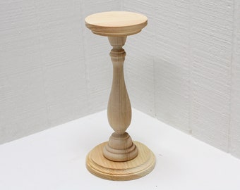 Wooden Pillar Candle Holder / Candlestick  10-1/2 Inches Tall