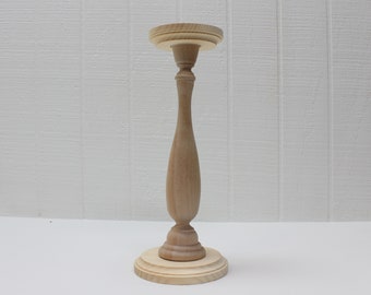Wooden Pillar Candle Holder / Candlestick  12-1/2 Inches Tall