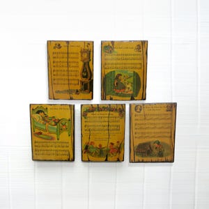 Vintage Folk Art Nursery Rhyme Wood Plaques Set Of Five