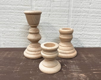 Wooden Candle Holder Set  - 4", 2 5/8" and 1 3/4"  Candlesticks  - Lot of 3 - Primitive Candle Set