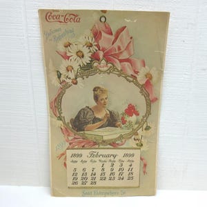 Vintage COCA-COLA Advertising Card Stock Calendar February 1899 Reproduction Sign Copyright 1973