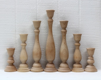 Wooden Candle Holders / Taper Candlestick Holder - 7 Piece Wedding Set - 11, 9, 6-3/4, 4"