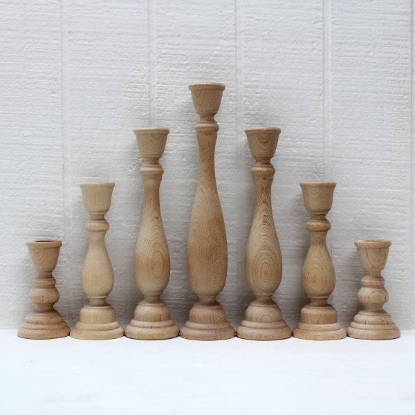 Wooden Candle Holders / Taper Candlestick Holder - 7 Piece Wedding Set - 11, 9, 6-3/4, 4"