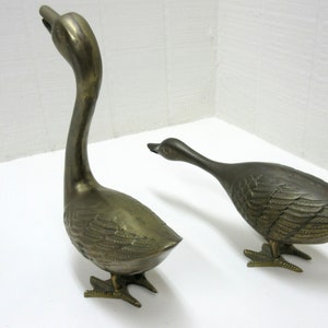 Vintage Large Brass Swan / Geese Figurines Lot Of 2 Brass Bird Pair image 5