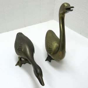 Vintage Large Brass Swan / Geese Figurines Lot Of 2 Brass Bird Pair image 4