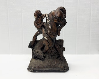 Vintage Chalkware Cowboy and Horse Figurine - Vintage Western Decor