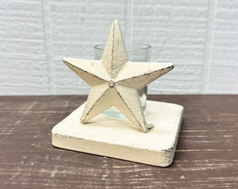 Vintage Primitive  Star Votive Holder - Texas Star Candle Holder  - Metal Star with Glass insert - Country Home Decor