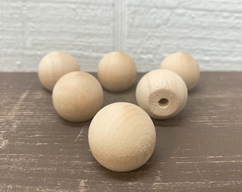 1 Inch Ball Knob / Wood knobs / Drawer Pulls - Unfinished - Set of 6 screws included