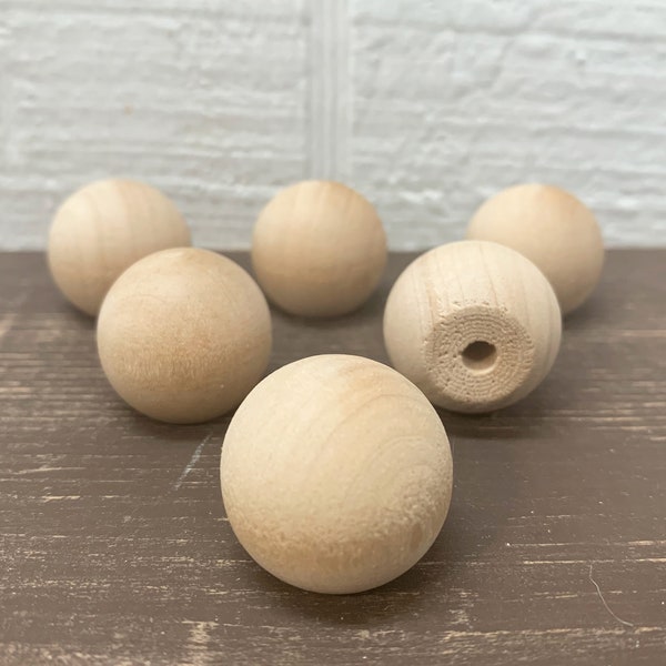 1 Inch Ball Knob / Wood knobs / Drawer Pulls - Unfinished - Set of 6 screws included