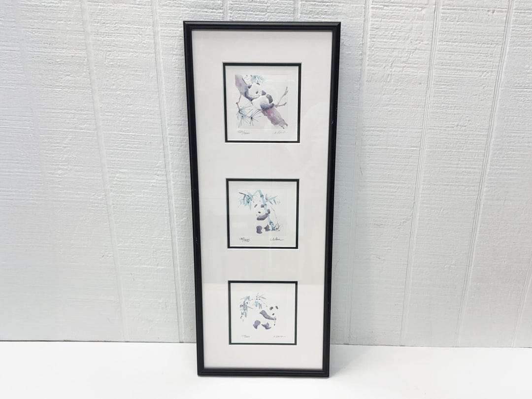 Framed Panda Watercolor Print Triptych, Clara Mei Yee Hung Signed ...