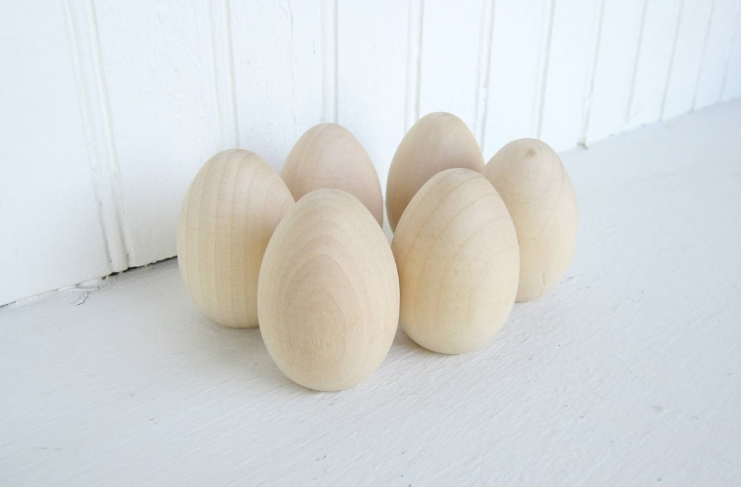 Wooden Pullet Eggs for Craft Projects Flat Bottom Lot of 6