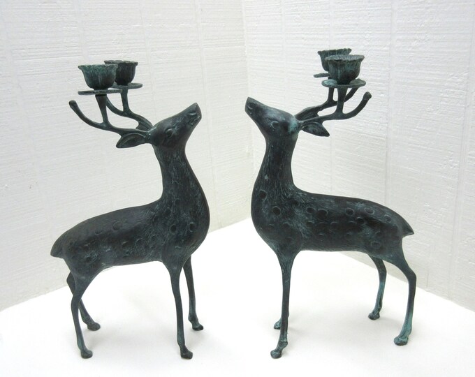 Vintage Large Brass Deer Candle Holder Candlestick Lot of 2 Etsy