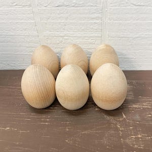 Wooden Eggs For Craft Projects -  Lot Of 6 - Flat Bottom  - Hen Egg - Wood Chicken Egg - Unfinished Decoy Egg