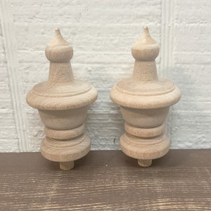 Unfinished Wooden Finial or Dowel Cap - Nice Profile - Lot Of 2 - 3&quot; tall x 1-3/4&quot; wide