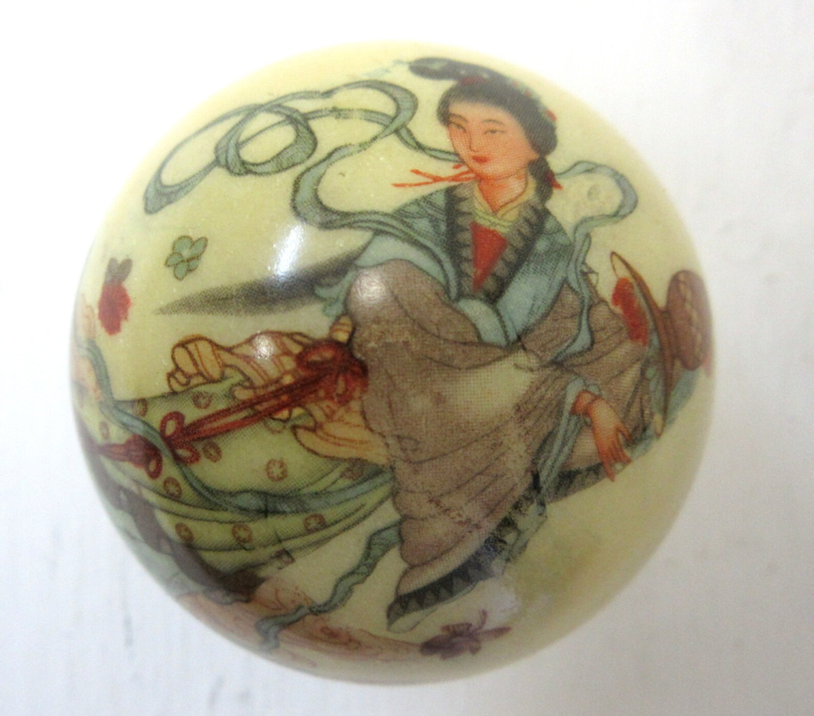 Vintage Baoding Balls Chinese Hand Painted Girl Alabaster Etsy