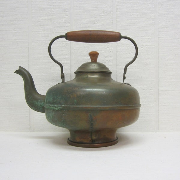 Vintage Teapot Copper And Brass Made In Holland Squat Kettle