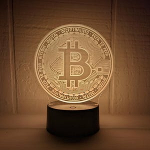Bitcoin, Acrylic LED Night Light, Desk Lamp - Laser Engraved