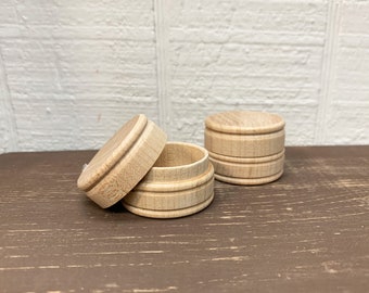 Wooden Box Unfinished Small Trinket Box Jewelry Box Powder Box Gift Box - Lot Of 2 - 1-9/16" In Diameter x 1" Tall