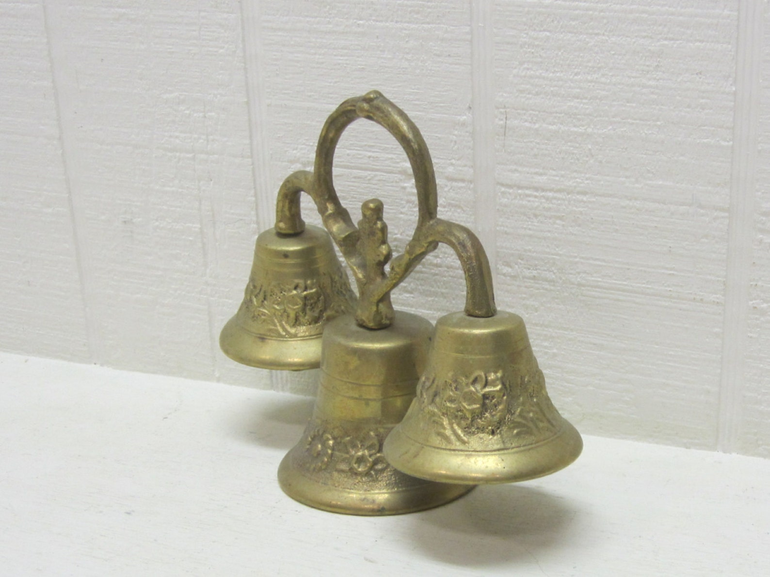 Vintage Brass Altar Bell With 3 Bells Etsy