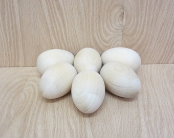 Wooden Eggs For Craft Projects -  Lot Of 6 - Natural Shape Rounded Bottom  - Hen Egg - Wood Chicken Egg - Unfinished