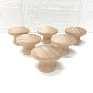 End Grain Wood knobs / Drawer Pulls -  1-1/4 inch - Unfinished - Set of 6 - Mushroom Knob