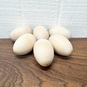 Wooden Eggs For Craft Projects -  Lot Of 6 - Natural Shape Rounded Bottom  - Hen Egg - Wood Chicken Egg - Decoy Egg - Unfinished