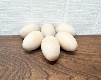 Wooden Eggs For Craft Projects -  Lot Of 6 - Natural Shape Rounded Bottom  - Hen Egg - Wood Chicken Egg - Decoy Egg - Unfinished