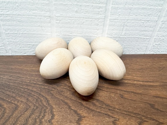 Wooden Eggs For Craft Projects -  Lot Of 6 - Natural Shape Rounded Bottom  - Hen Egg - Wood Chicken Egg - Decoy Egg - Unfinished