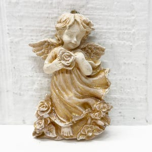 Vintage Plaster Angel Ornament - Floral Cherub Applique