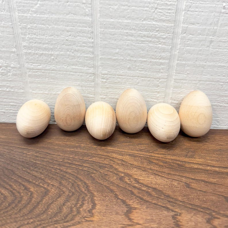Wooden Eggs For Craft Projects - Lot Of 6 - Natural Shape Rounded Bottom - Hen Egg - Wood Chicken Egg - Decoy Egg - Unfinished image 5