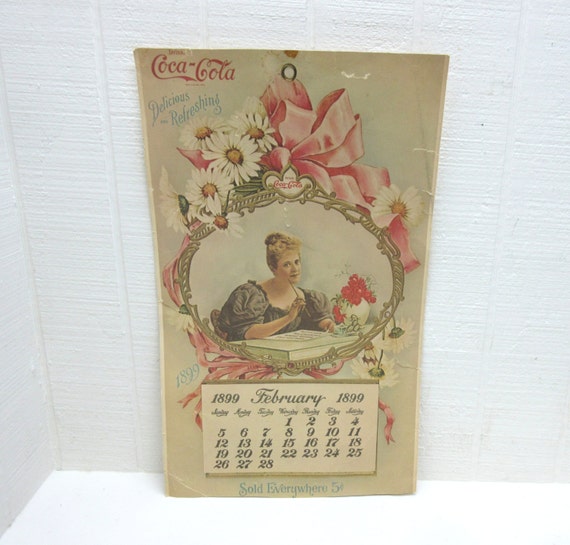 Vintage COCA-COLA Advertising Card Stock Calendar February 1899  Reproduction Sign Copyright 1973 - Etsy Sweden