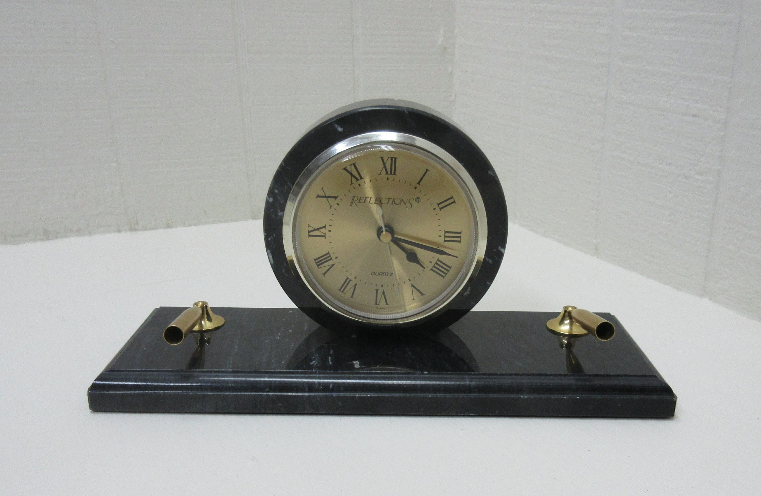 Vintage Reflections Marble Desk Set With Quartz Clock Etsy