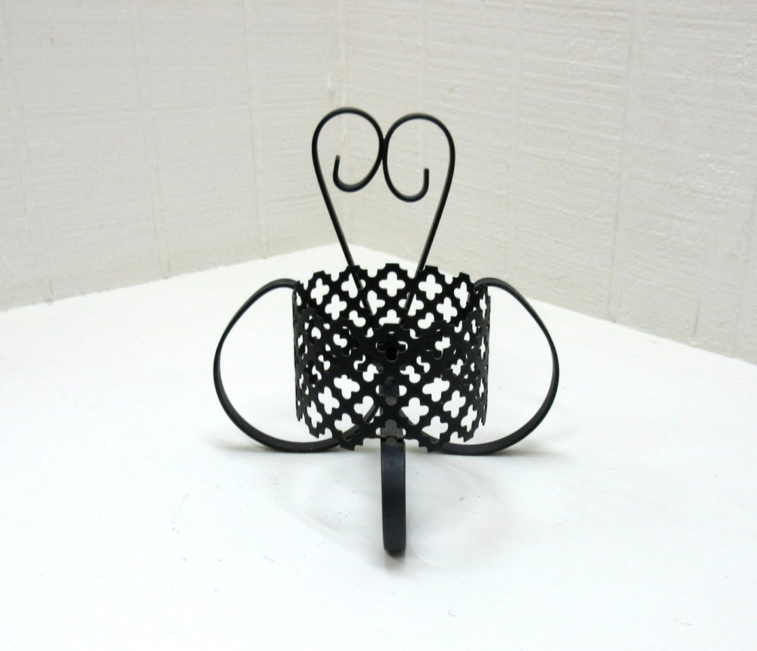 Vintage Black Punched Metal Candle Holder Etsy