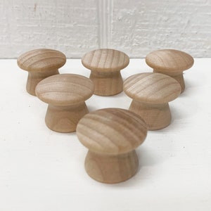 End Grain Wood knobs / Drawer Pulls - 1 inch - Unfinished - Set of 6 - Mushroom Knob