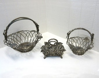 Vintage Godinger Silver Art Wire Baskets Napkin Holder Truss Of Grapes And Leaves Vineyard Design