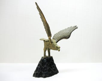 Vintage Brass Eagle Mid Century Modern Brass Eagle Cast Metal Base Figurine Statue 18" Tall - Vintage Patriotic Decor