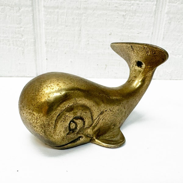 Vintage Brass Whale Figurine or Paperweight  - Nautical Decor