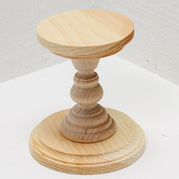 Wooden Pillar Candle Holder / Candlestick  5-1/2 Inches Tall
