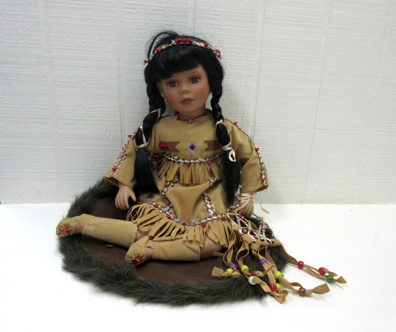 Vintage Native American Indian Girl Porcelain Doll With Dream Etsy