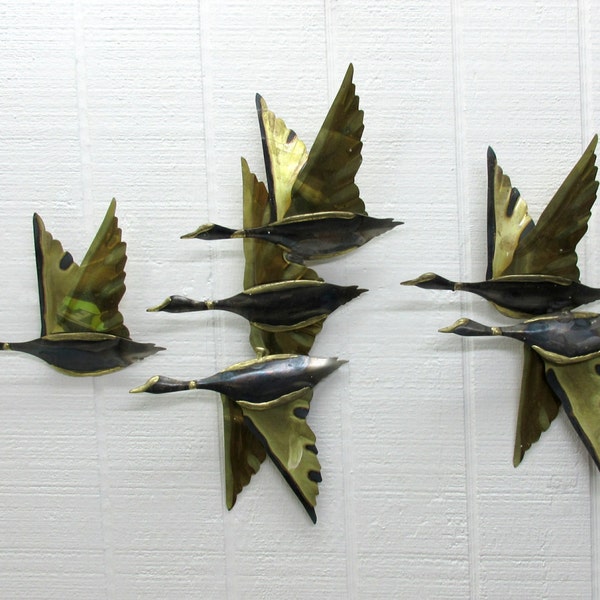 Vintage Brass koperen metalen Canadese ganzen vliegen rustieke Wall Decor