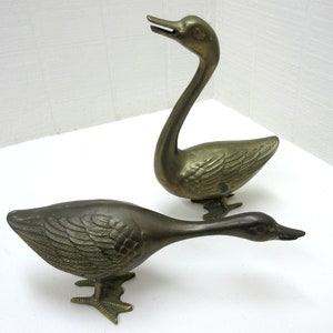 Vintage Large Brass Swan / Geese Figurines Lot Of 2 Brass Bird Pair image 3