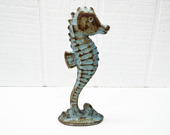 Seahorse Figurine Cast Iron  - Coastal Cottage Decor - Beach Decorations