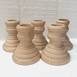 Wood Candlesticks - Unfinished 2-5/8 Inches Tall French Country Style - Set Of Five